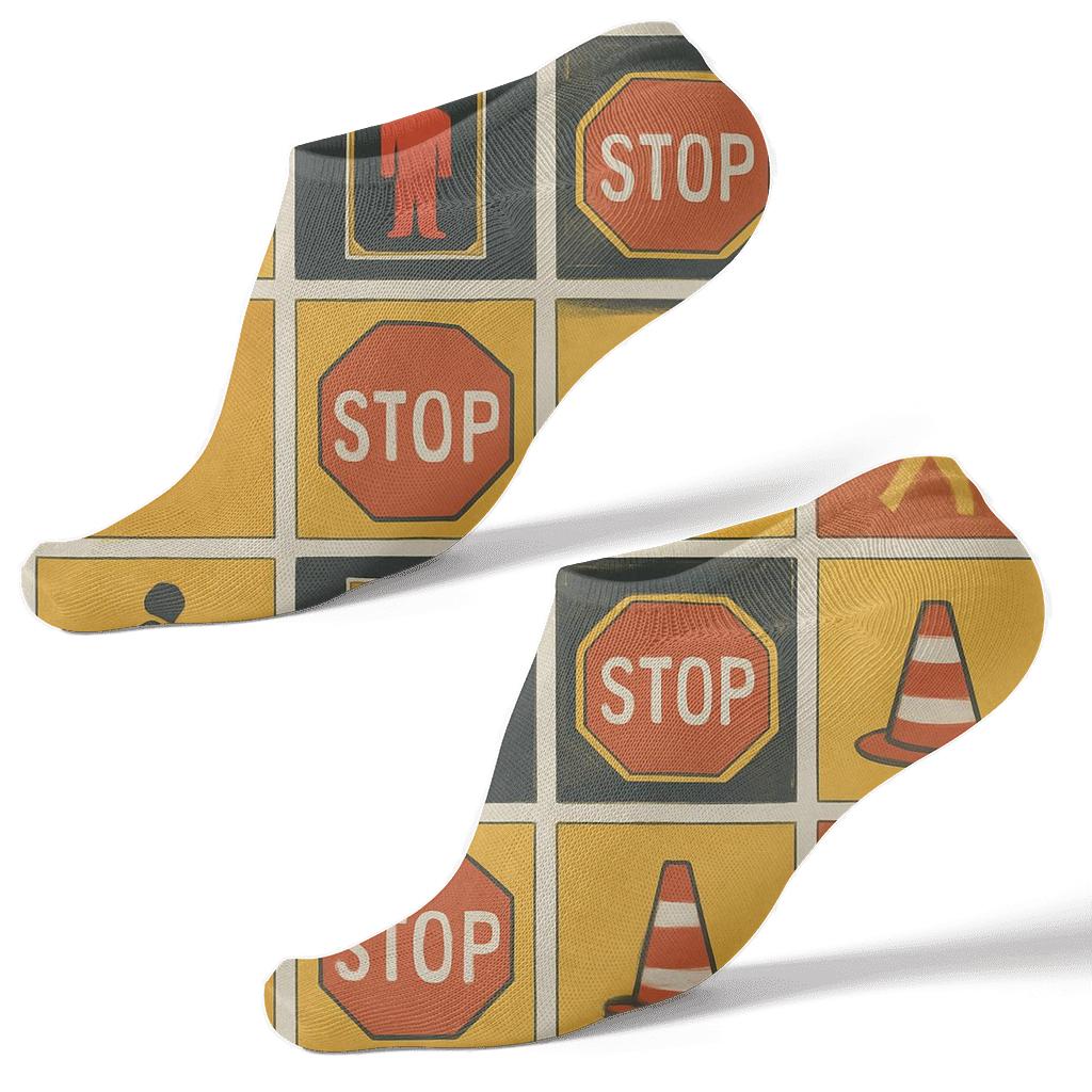 Pedestrian Icons With Crossing Guard Poster Blocks soft everyday ankle socks