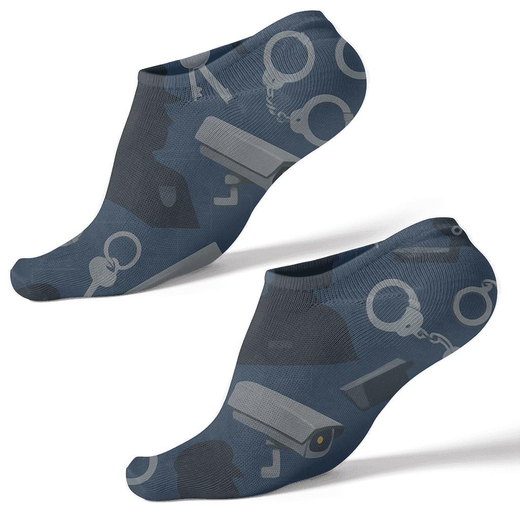 Security Collage With Prison Officer Silhouettes Pattern unique graphic ankle socks