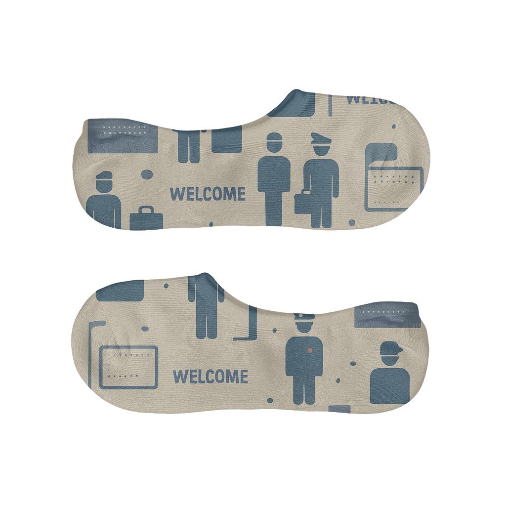 Inspection Booth Tessellation With Immigration Officer Silhouettes comfortable low-cut socks