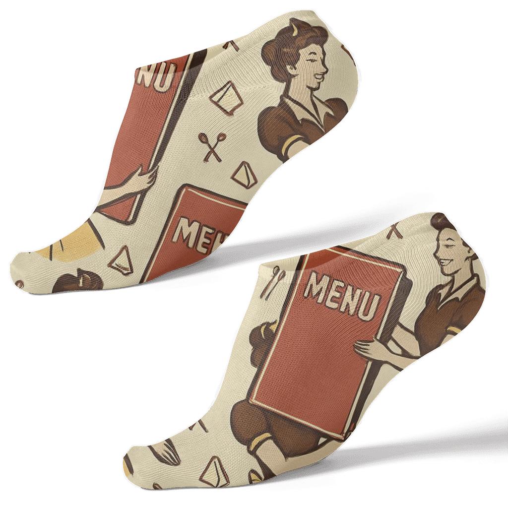 Menu Board Lattice With Waitress Silhouettes trendy patterned ankle socks