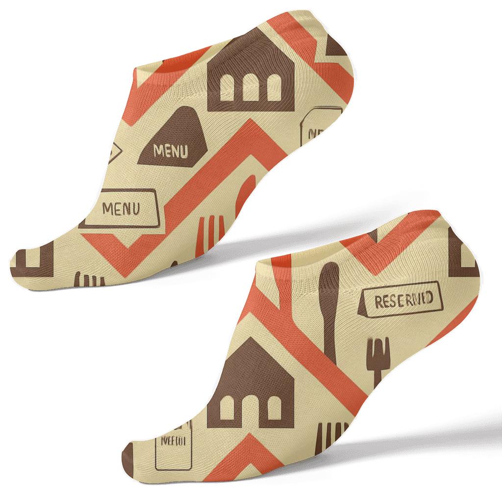 Cutlery Chevron On Warm Yellow Background, Restaurant Manager custom ankle socks