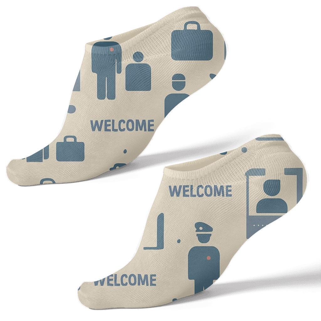 Inspection Booth Tessellation With Immigration Officer Silhouettes soft everyday ankle socks