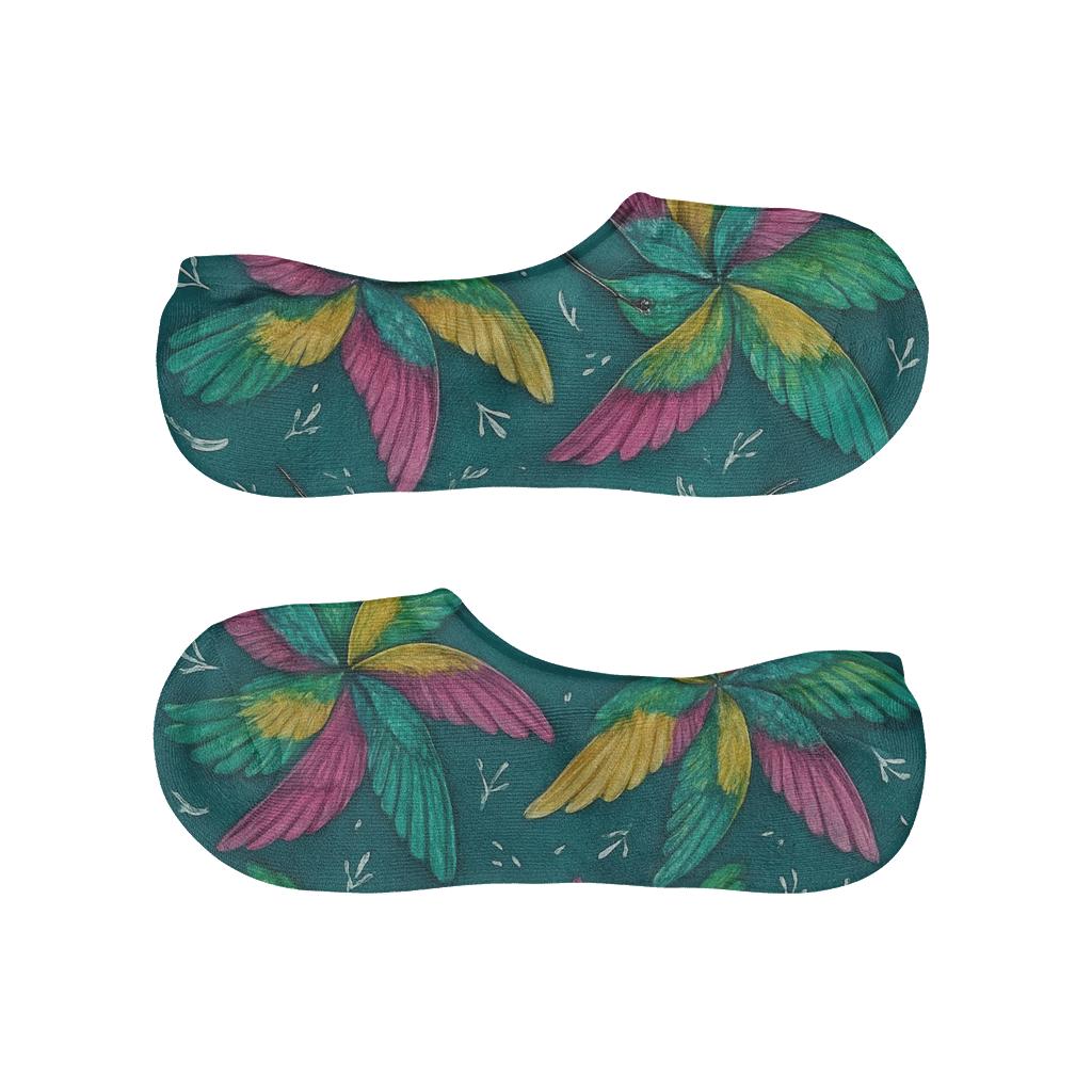 Hummingbird Wing Whirl Tessellation On Deep Teal Background breathable no-show socks
