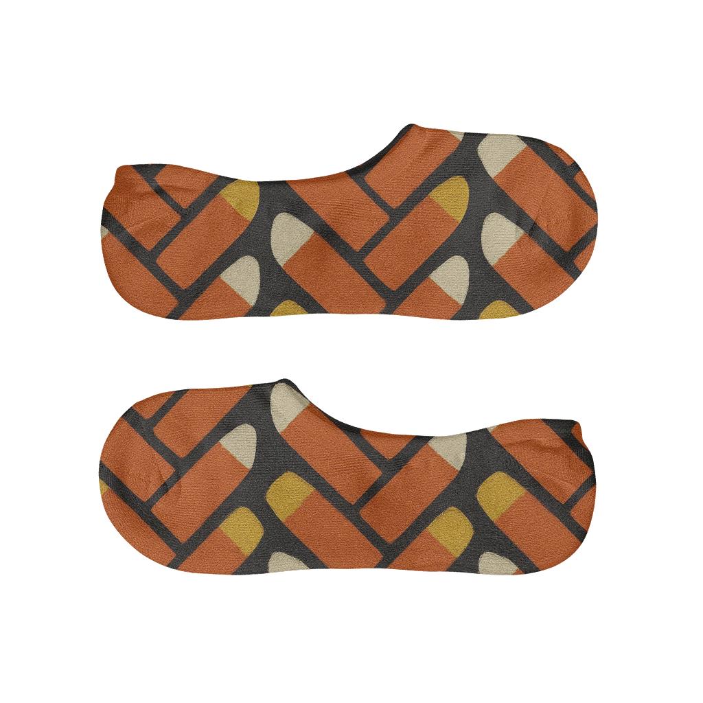 Candy Corn Diagonal Weave With Orange Accents On Black Background personalized no-show socks