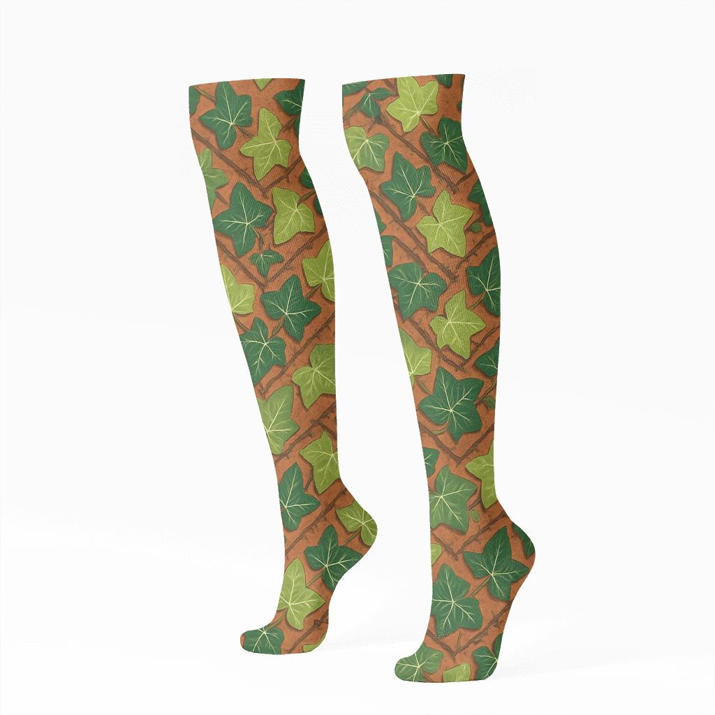 Tendril Trellis Chevron On Warm Terracotta comfortable cotton knee-high socks