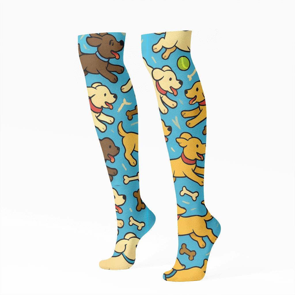 Fetch At The Park With Dog Motion Tiles personalized knee-high socks