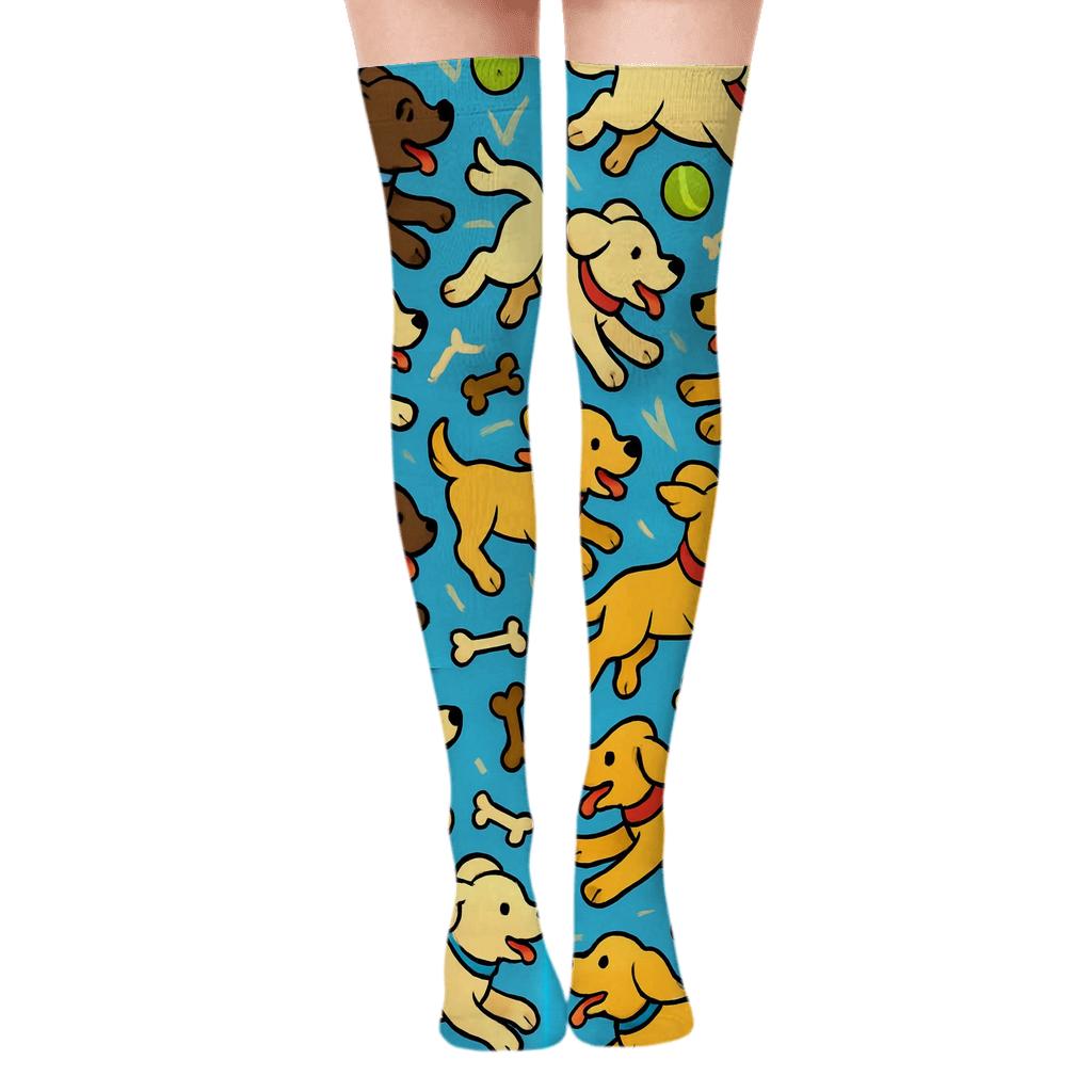 Fetch At The Park With Dog Motion Tiles personalized over-the-knee socks
