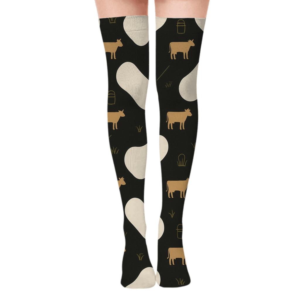 Minimalist Spots With Cow Silhouette Accents stylish fashion over-the-knee socks