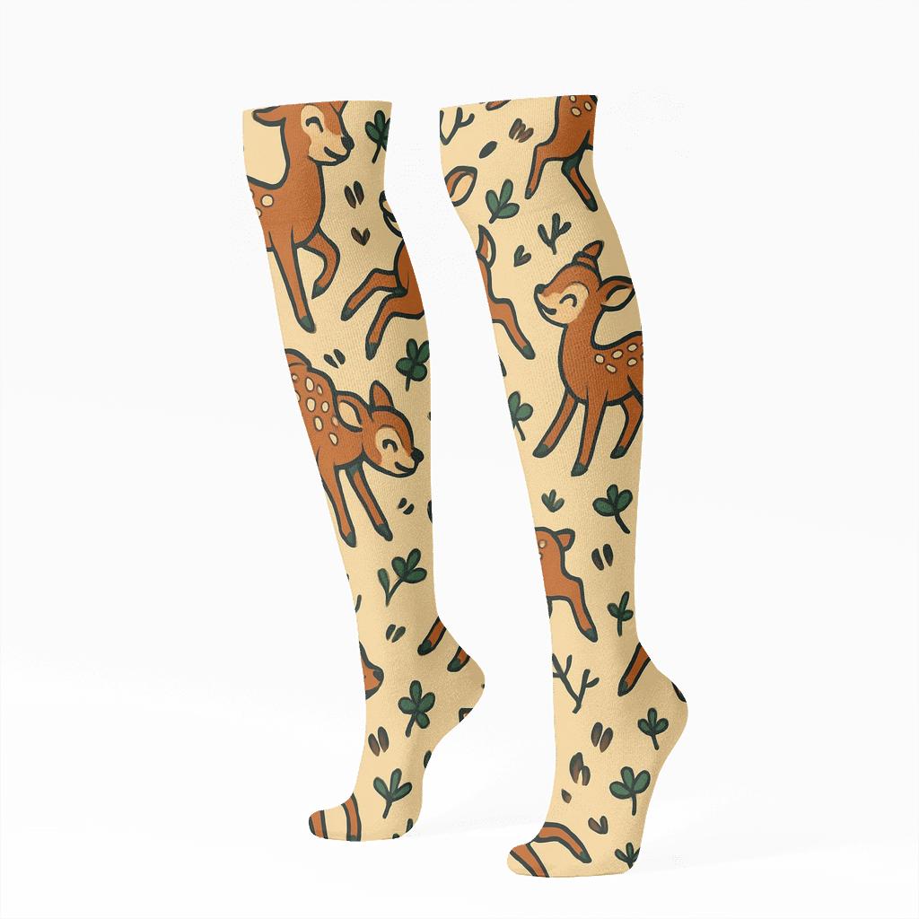Wildflower Meadow Parade With Deer unique graphic knee-high socks