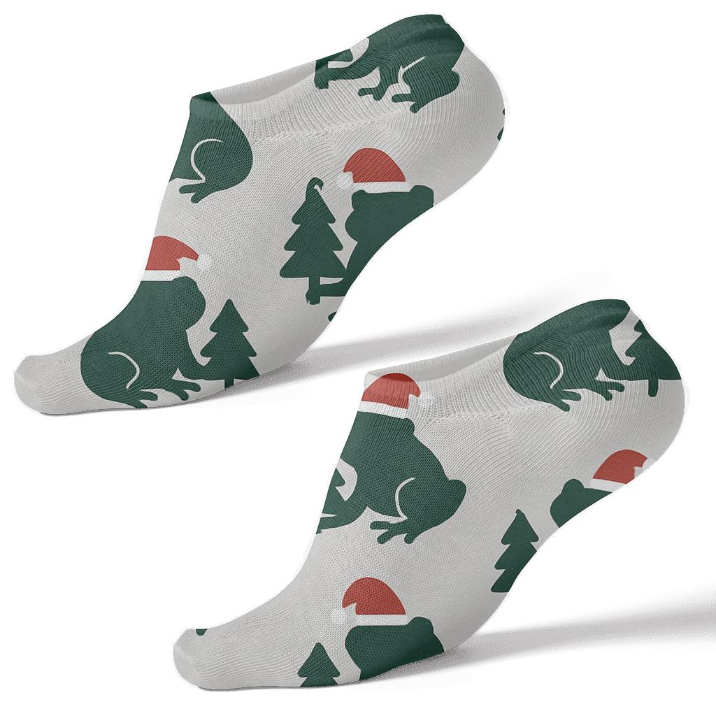 Christmas Tree Frog Minimal Icon Grid On Light Gray Background designer print ankle socks