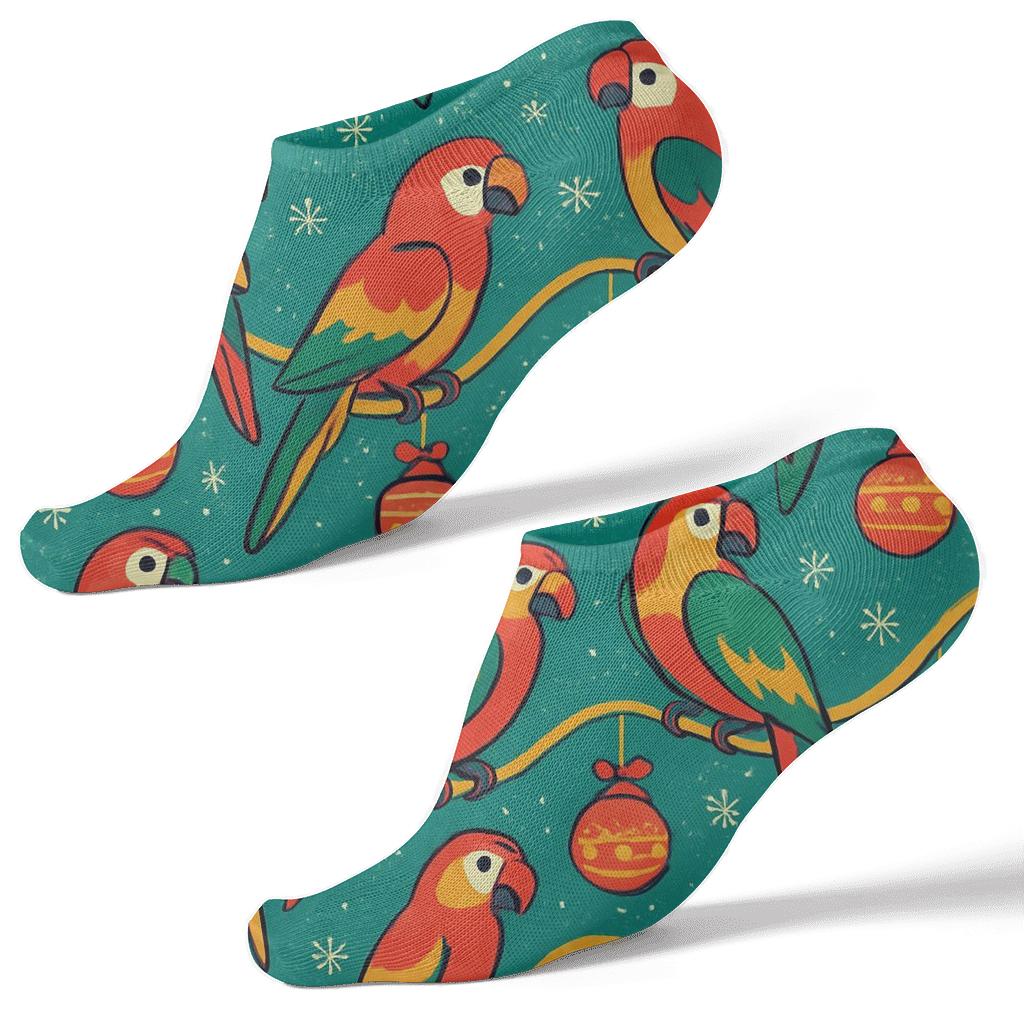 Parrot Ornament Garland Wave On Teal Background personalized ankle socks