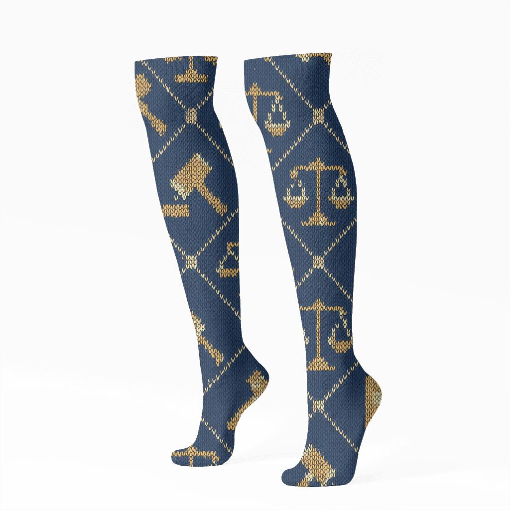 Lawyer Gavel Lattice Knit Illusion premium sports knee-high socks