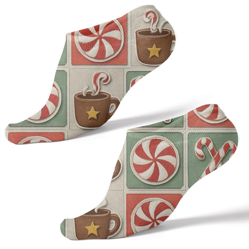 Collage Candy Canes Cocoa And Gift Tag Tiles unique graphic ankle socks