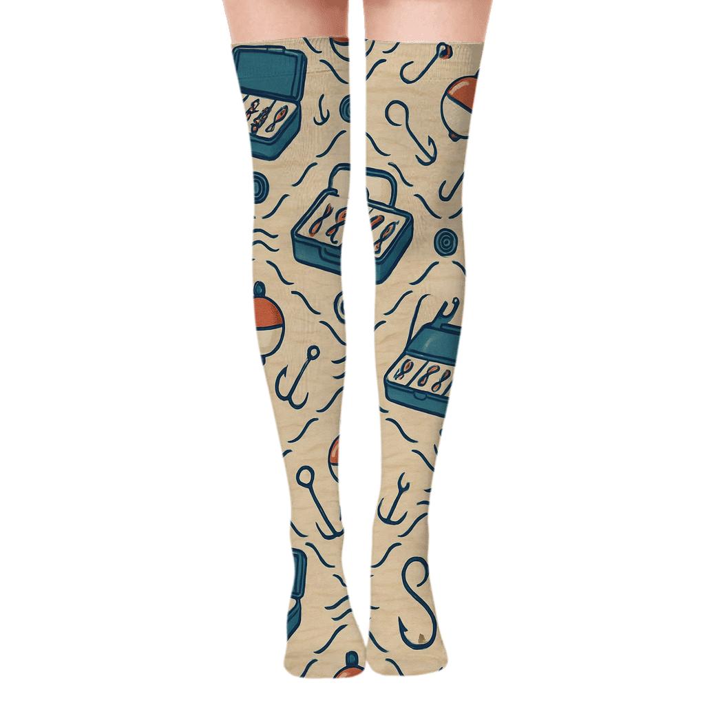 Tackle Box Lattice With Fisher Charm designer print over-the-knee socks