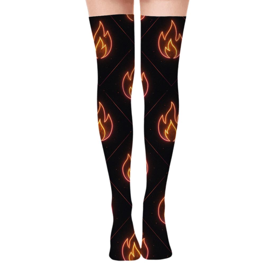 Neon Flame Chevron Circuit On Black Background comfortable cotton over-the-knee socks