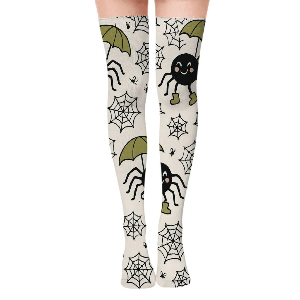 Botanical Tile Pattern With Spider Characters trendy patterned over-the-knee socks