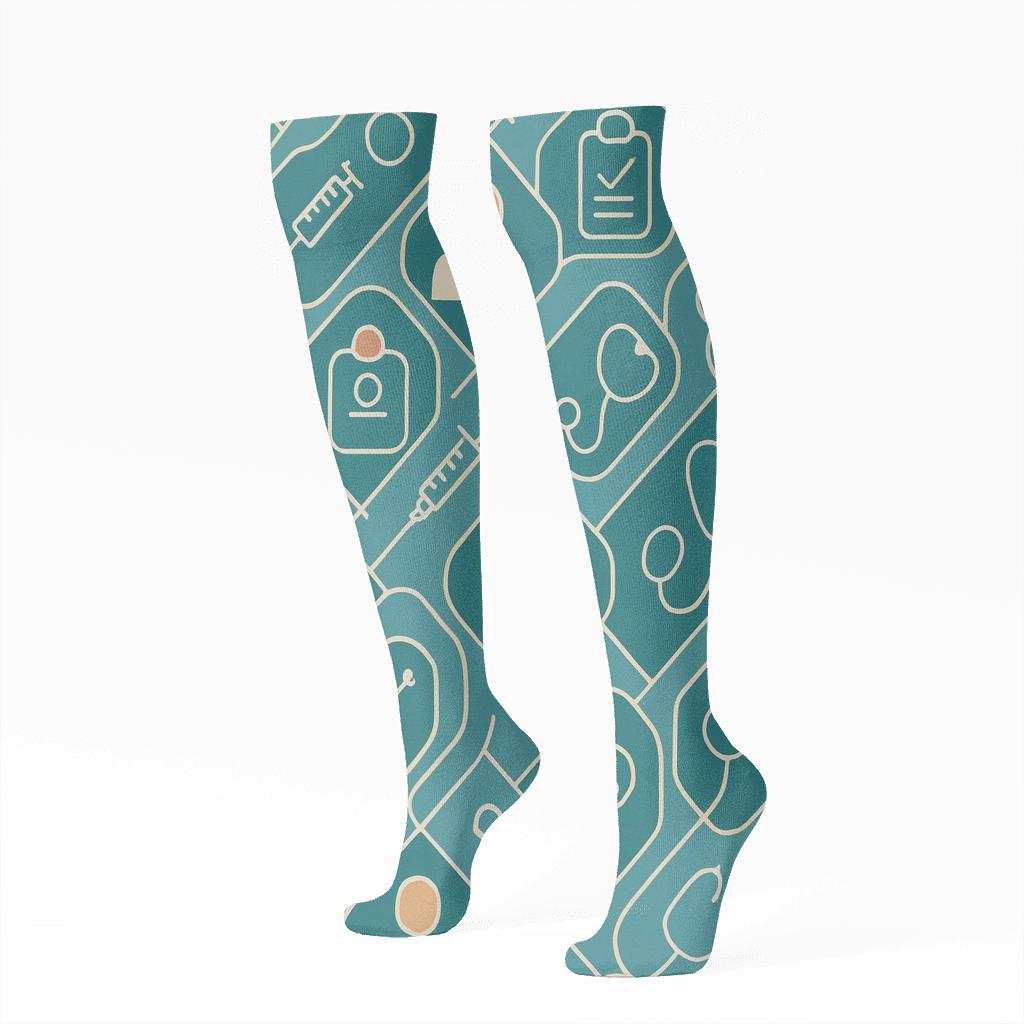 Medical Chart Lattice With Doctor Silhouettes soft everyday knee-high socks