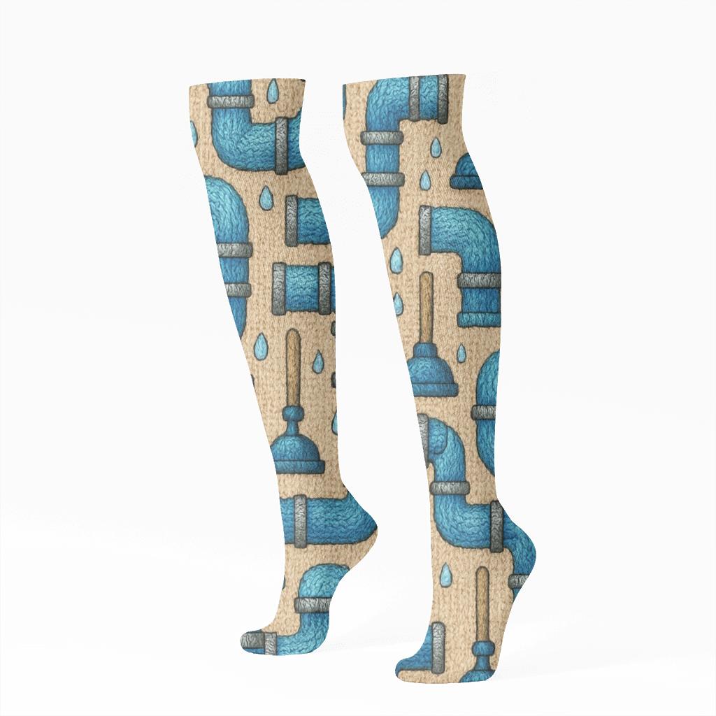 Knitted Pipework Illusion For Plumber Comfort Print soft everyday knee-high socks