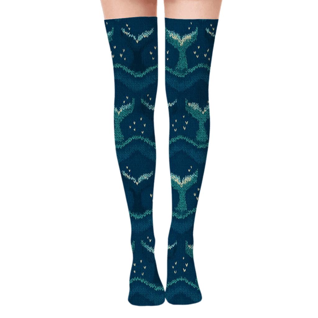 Dolphin Tail Chevron Knit Illusion premium cozy over-the-knee socks