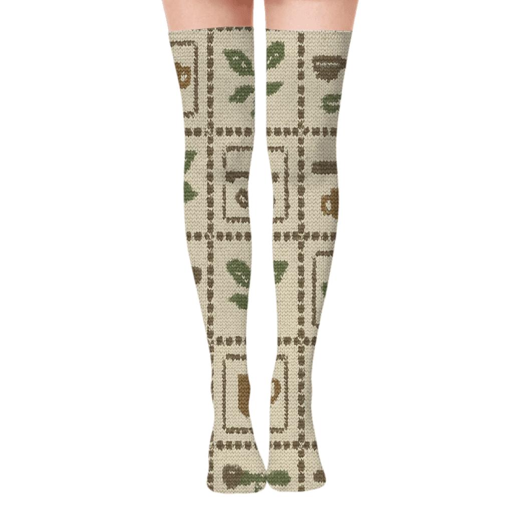 Mocha Knit Illusion Grid Barista soft everyday over-the-knee socks