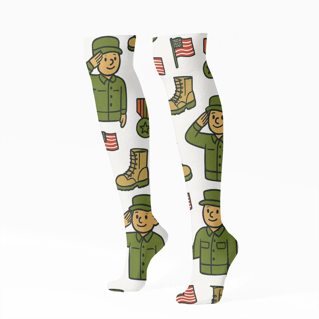 Parade March Rhythm Pattern, Playful Soldier Knee-High Socks