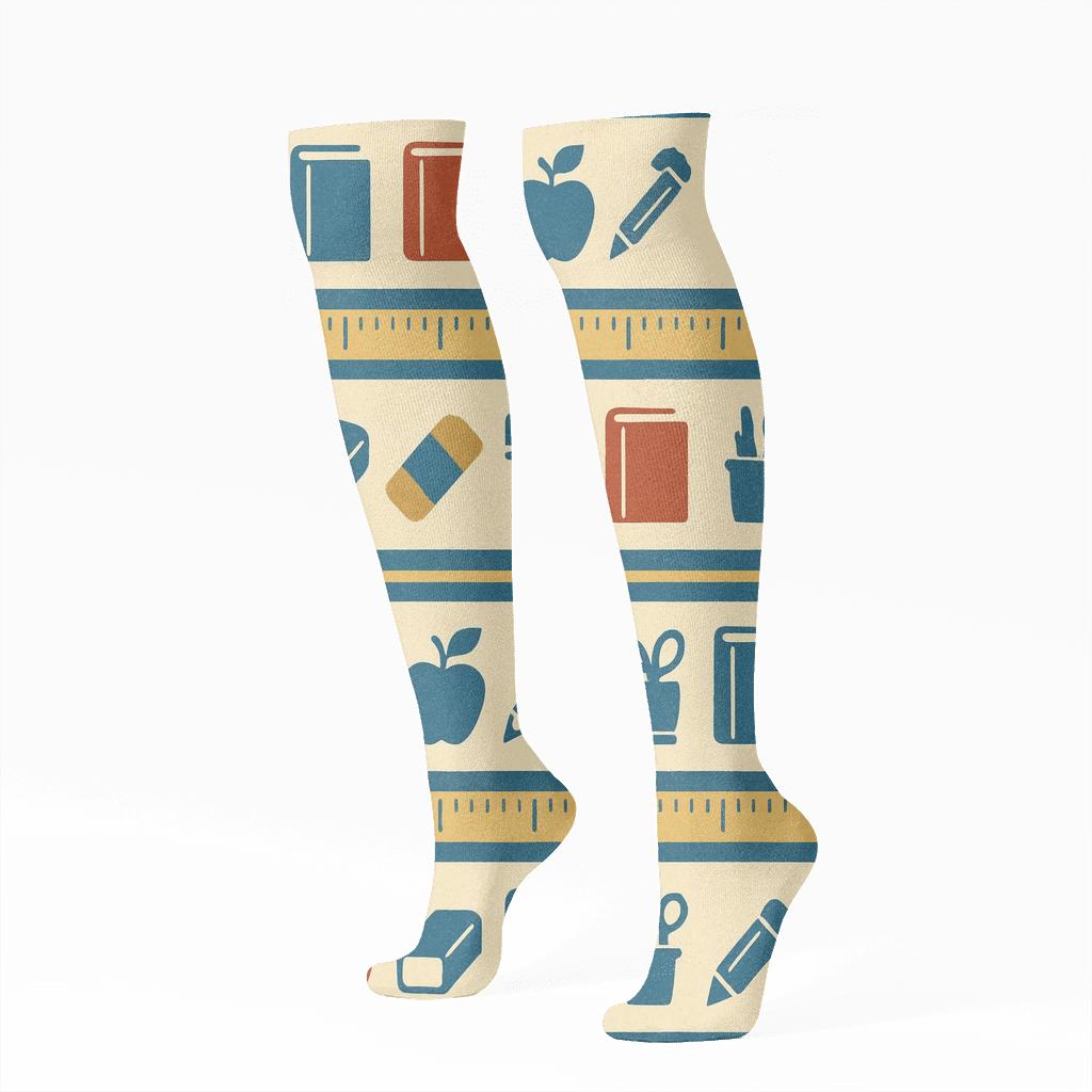 Books And Pencils With Teacher Poster Stripes premium sports knee-high socks