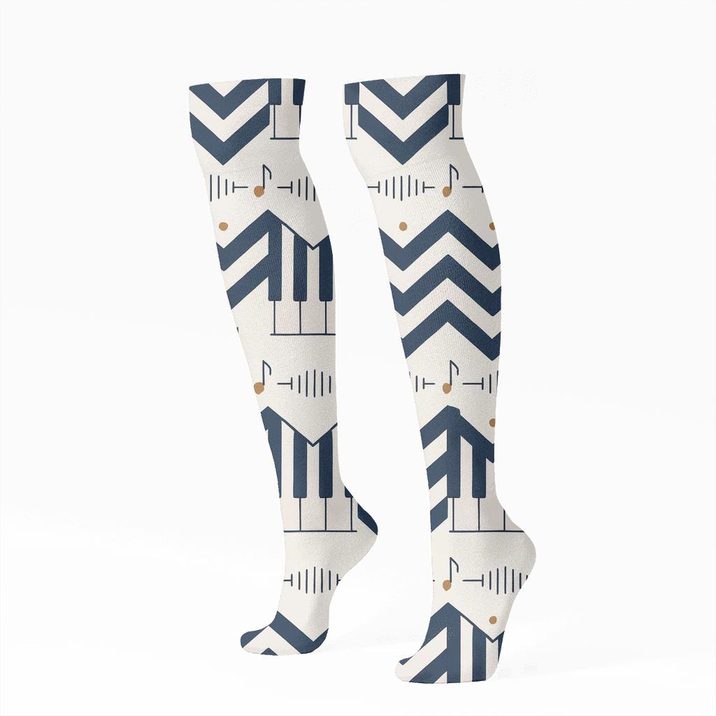 Piano Key Chevron In Musician Rhythm trendy patterned knee-high socks