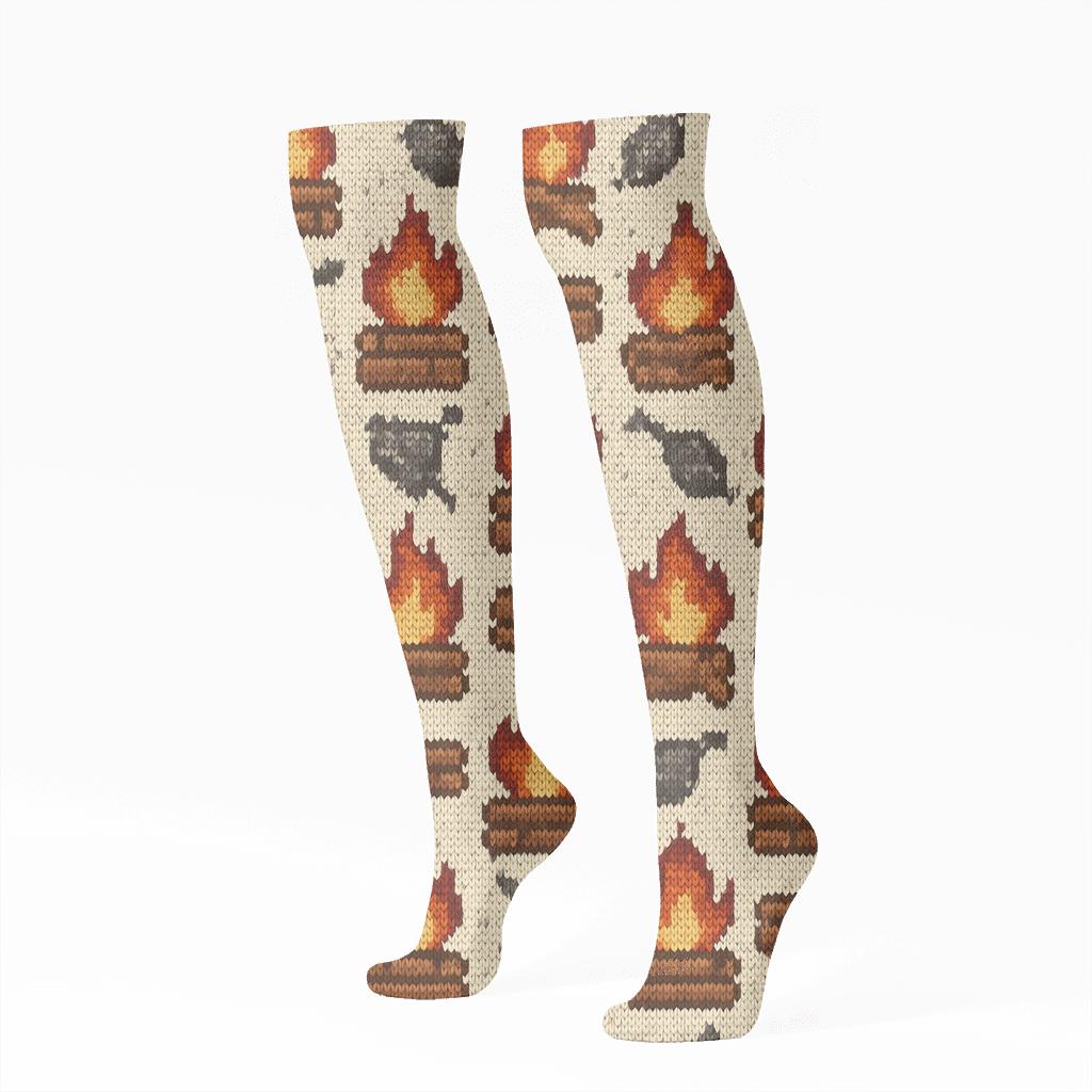 Fireplace Ember Knit Tilework unique graphic knee-high socks