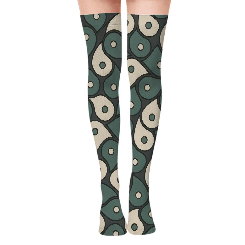 Charcoal Teardrop Yin Yang Herringbone Tessellation soft everyday over-the-knee socks