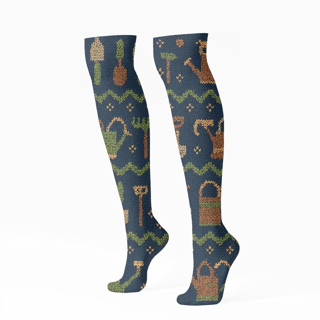 Knitted Illusion Landscaper Tool Fair Isle Bands personalized knee-high socks