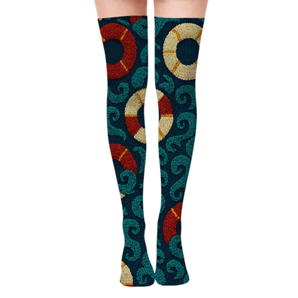 Lifeguard Knit Illusion Buoy Grid stylish fashion over-the-knee socks