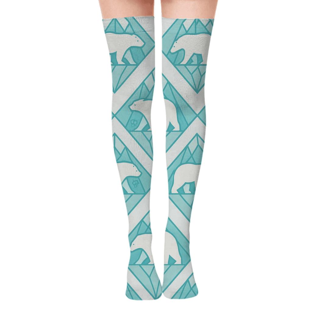 Icy Blue Lattice With Polar Bear Silhouettes personalized over-the-knee socks