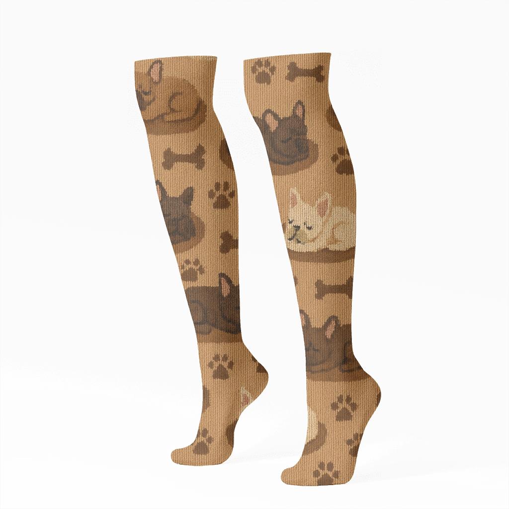 Knitted French Bulldog Cozy Blanket Tessellation soft everyday knee-high socks