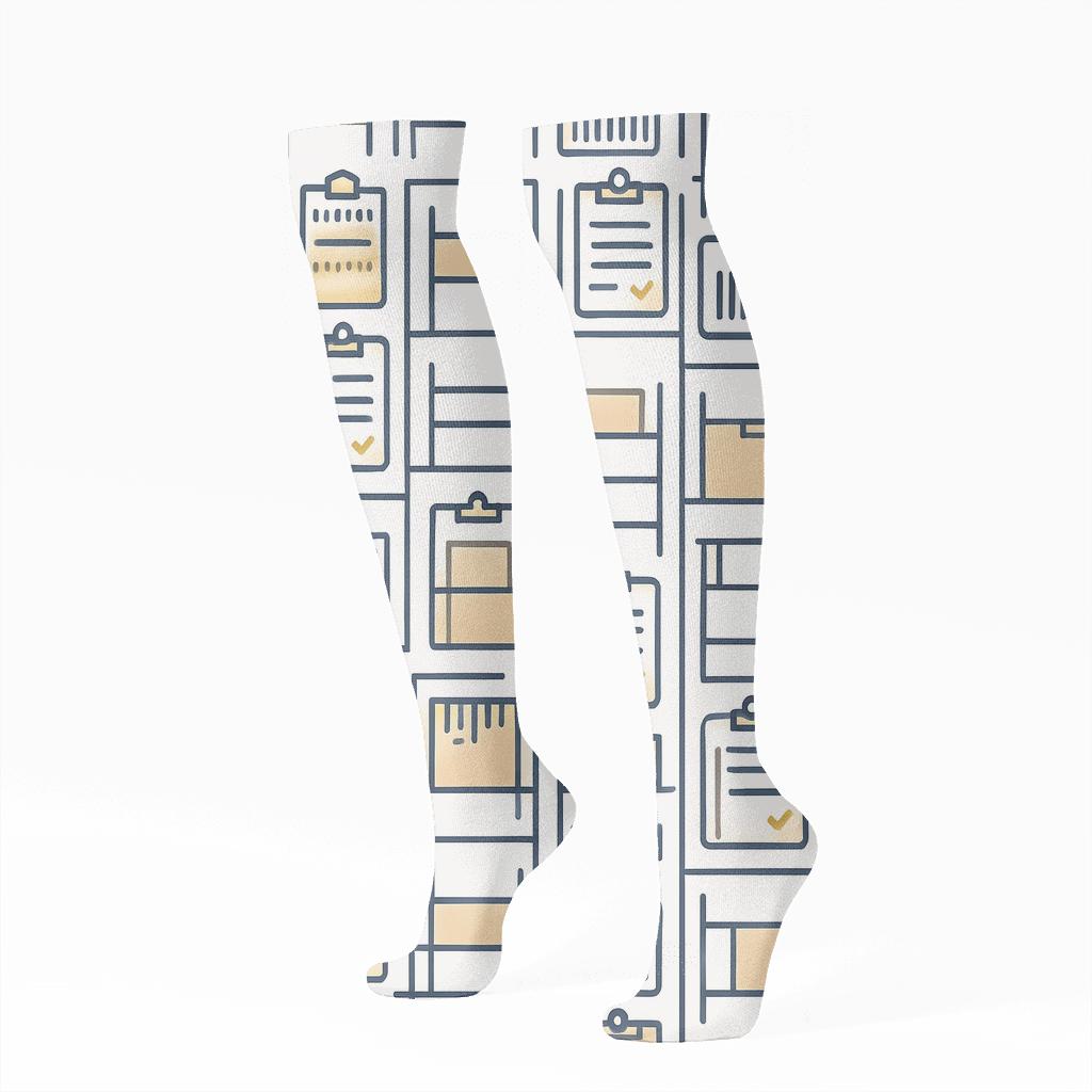 Warehouse Worker Checklist Grid Weave designer print knee-high socks