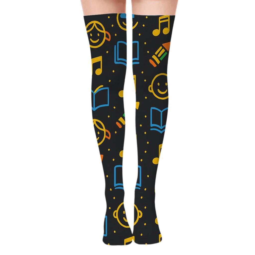 Crayon Lattice With Childcare Worker Icons premium cozy over-the-knee socks