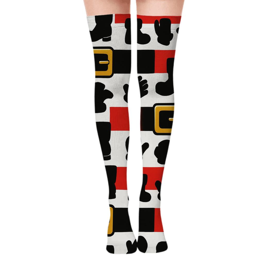 Belt Buckle Border Santa Pattern comfortable cotton over-the-knee socks