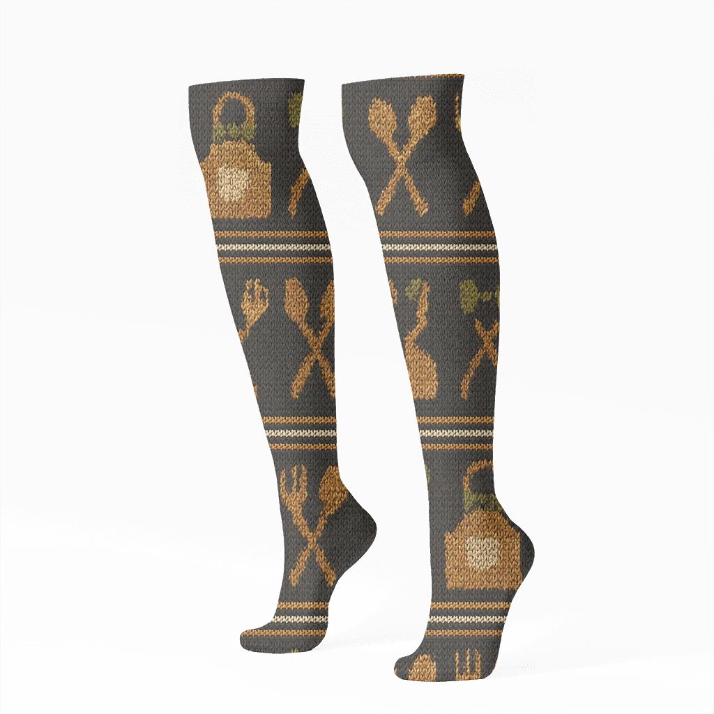 Waiter-Checked Cutlery Knit Illusion stylish athletic knee-high socks