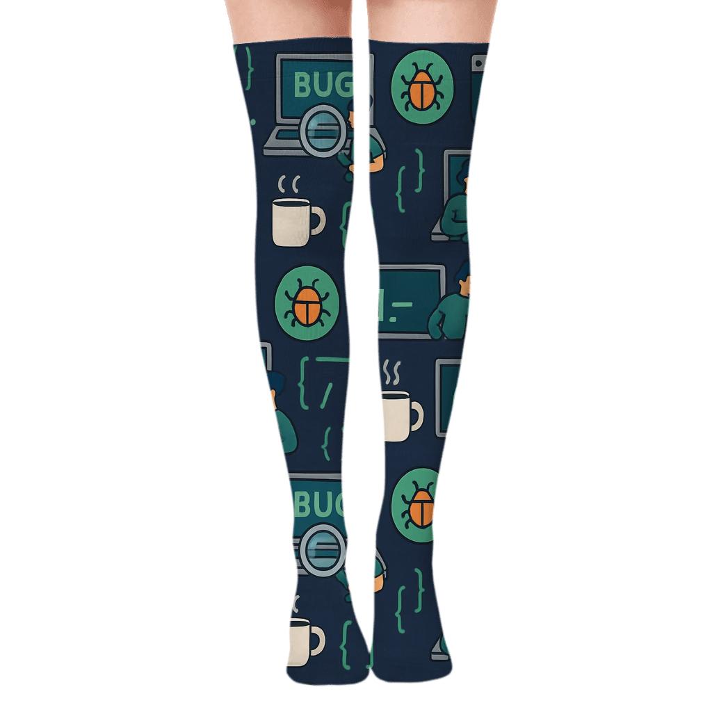 Software Developer Debug Doodle Tessellation custom over-the-knee socks