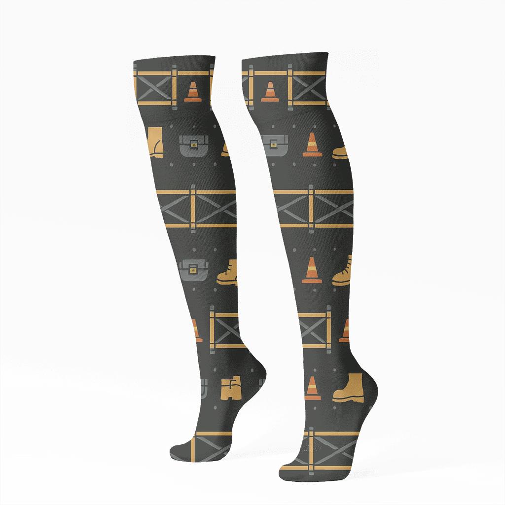 Scaffolding Bands With Construction Worker Icons trendy patterned knee-high socks