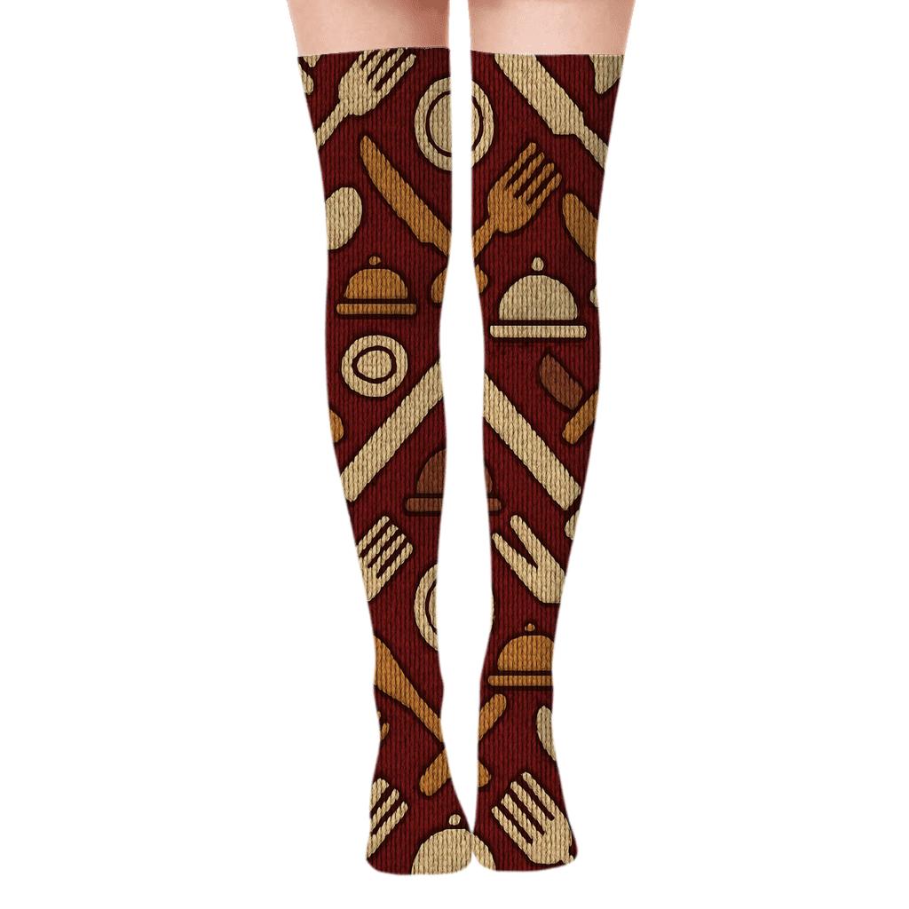 Knitted Restaurant Manager Cutlery Chevron trendy patterned over-the-knee socks