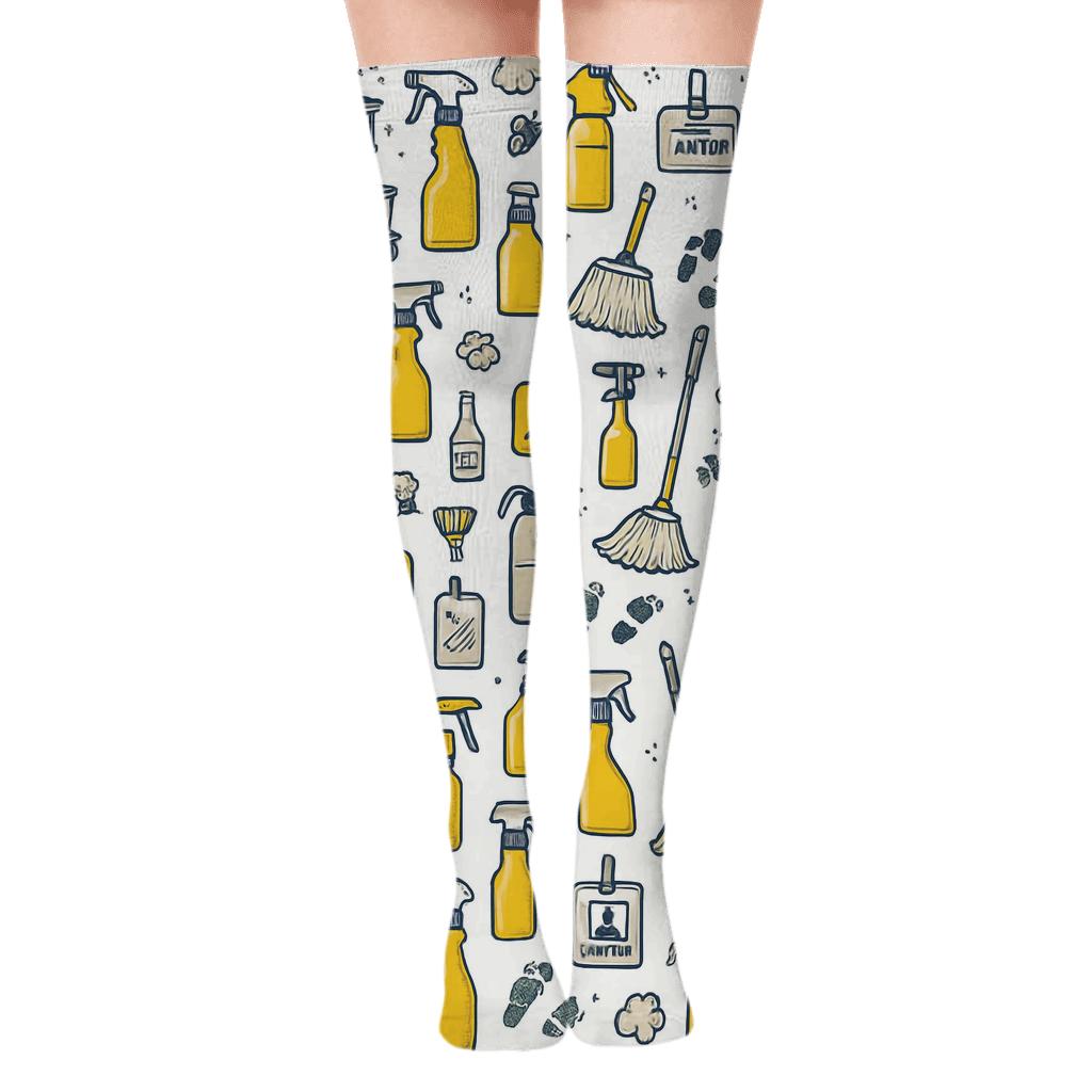Cleaning Cart Lattice With Custodian Charm personalized over-the-knee socks