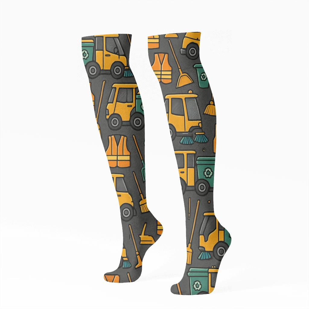 Sanitation Worker Street Sweeper Tessellation premium sports knee-high socks