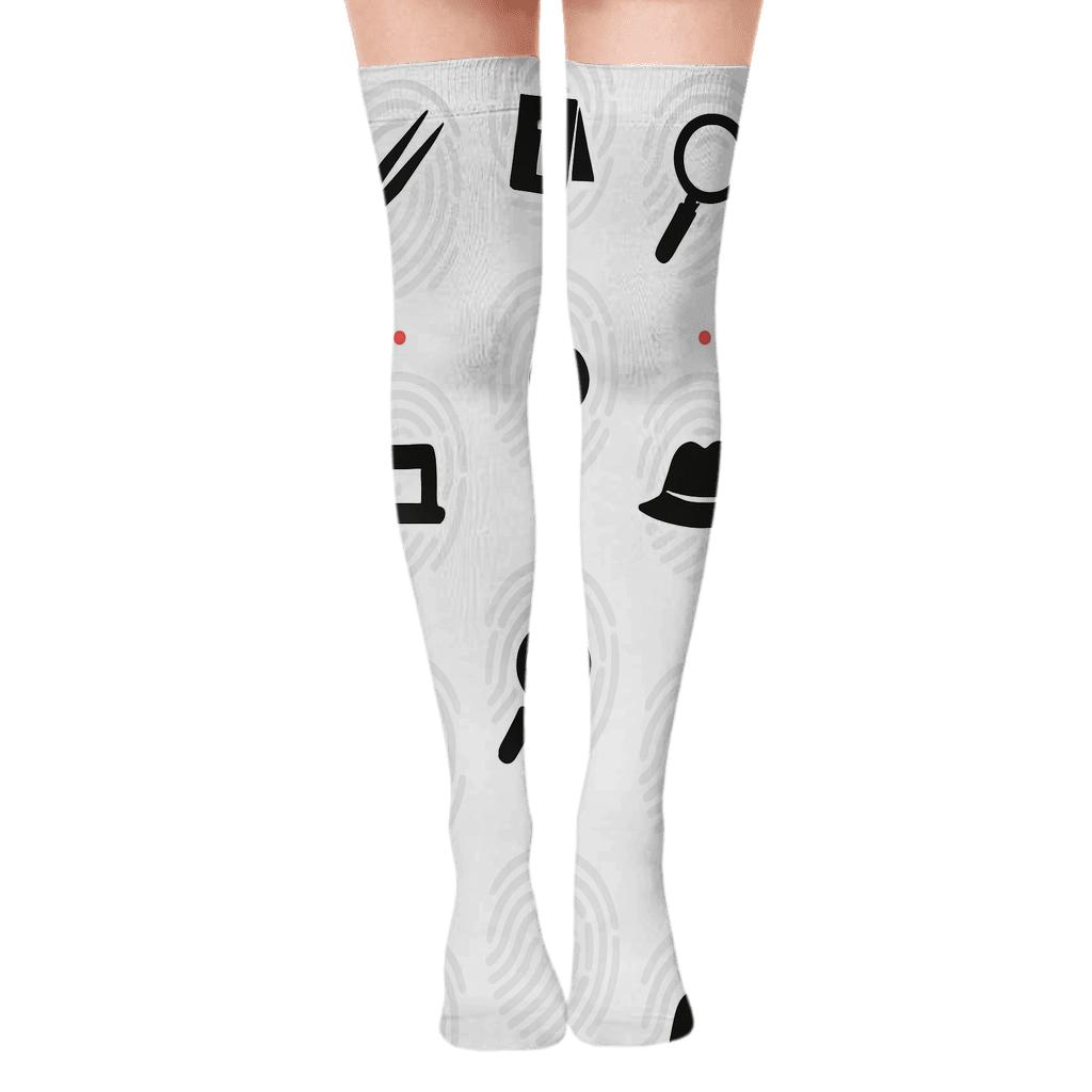 Fingerprint Lattice With Crime Scene Investigator Tools premium cozy over-the-knee socks