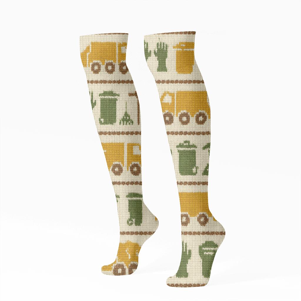 Pattern Bands With Recycling Icons, Garbage Collector personalized knee-high socks