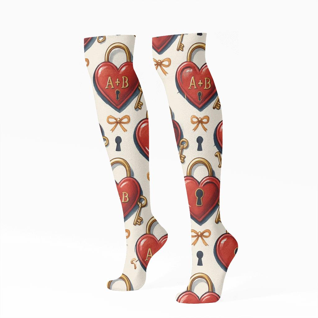 Mirrored Love Tile With Valentines Heartshaped Lock And Key comfortable cotton knee-high socks