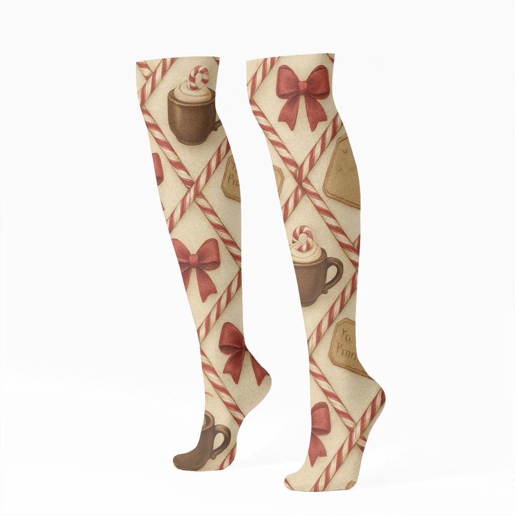 Candy Canes Lattice With Cocoa Mug Anchors premium sports knee-high socks