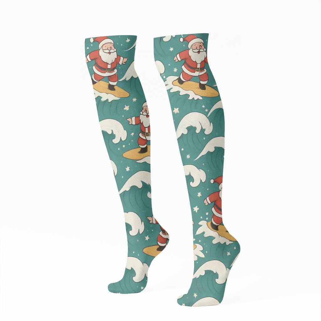 Santa Surfing Christmas Wave Repeat soft everyday knee-high socks
