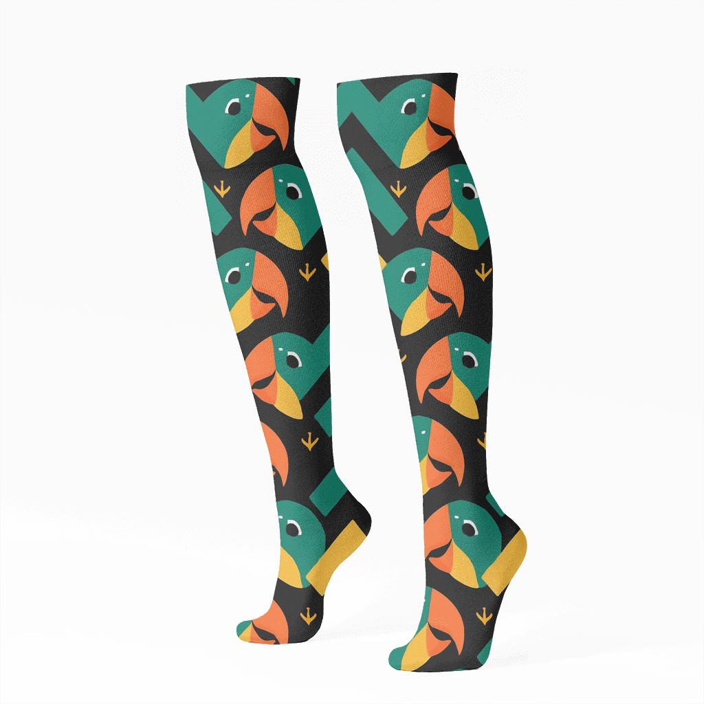 Emerald Parrot Beak Chevron On Black Background soft everyday knee-high socks