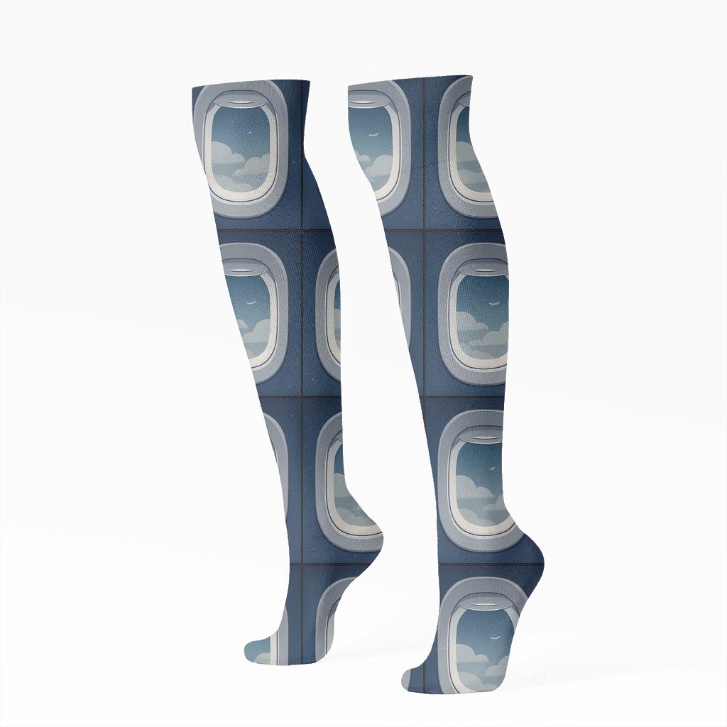 Airplane Window Grid With Night Sky Gradient unique graphic knee-high socks
