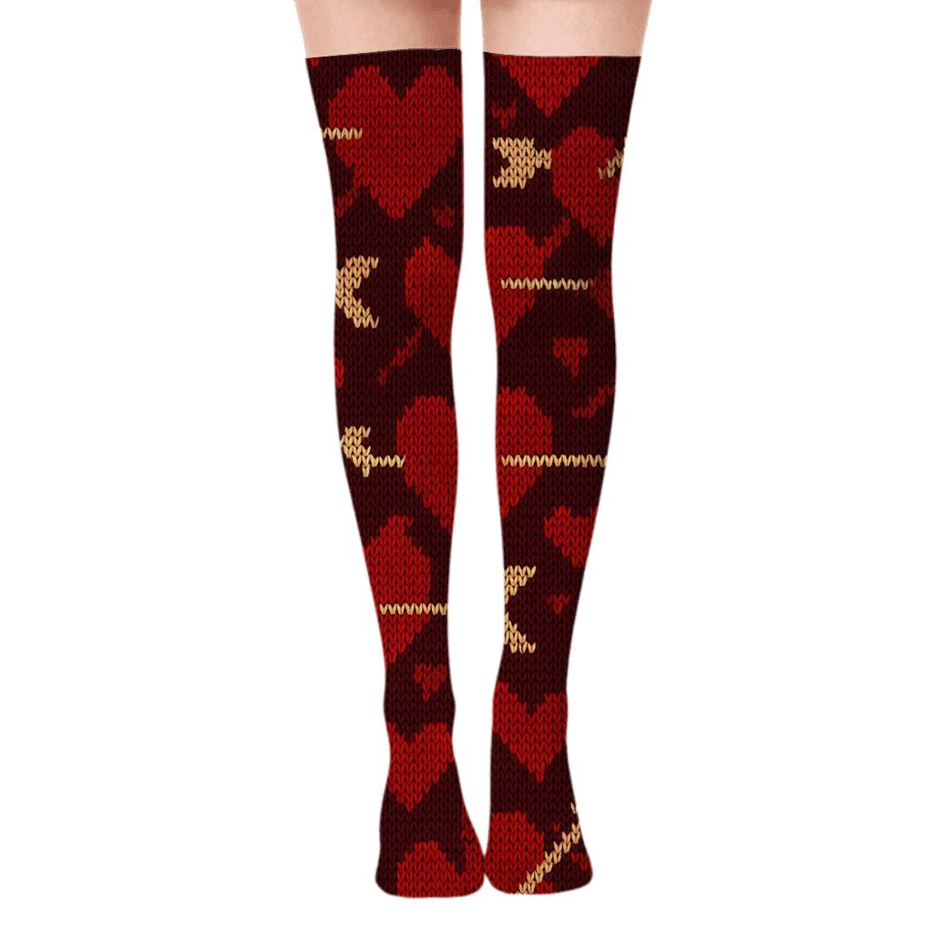 Valentines Heart With Arrow Knitted Lattice Repeat trendy patterned over-the-knee socks